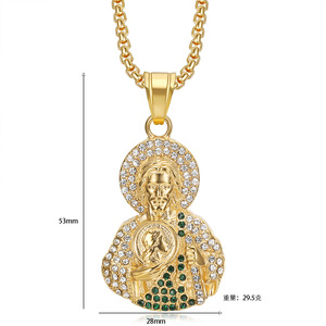 Collier pendentif de luxe pour homme, en acier inoxydable, plaqué or, style hip-hop, avec cristaux et zircon, motif religieux chrétien Saint Jude, idéal pour un cadeau - Product Image 6