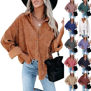 2024 New women's shirt solid color lapel bumper casual coat Oversize Women's Corduroy Loose Casual Shirts For Women Blouses