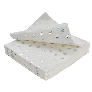 <span class=keywords><strong>Serviettes</strong></span> de Cocktail Imprimées Étoile d'Argent Jetables <span class=keywords><strong>Serviettes</strong></span> en <span class=keywords><strong>Papier</strong></span> Blanc Argenté avec Style de Sac Élégant 4 Pliages pour les Dîners - Product Image 1