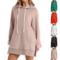 Sweatshirts occidentaux à manches longues surdimensionnés pour femmes Logo personnalisé imprimé Épaule tombante Robes mi-longues à capuche Décontracté Grande taille Couleur unie