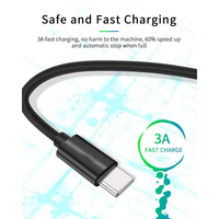 Cable de Datos Tipo-C 2.0 a Tipo-C de Carga Rápida de 3.3 Pies (1M), PVC 3A60W, con Revestimiento de PVC y Cobre BC para Teléfono Móvil y Computadora, Negro