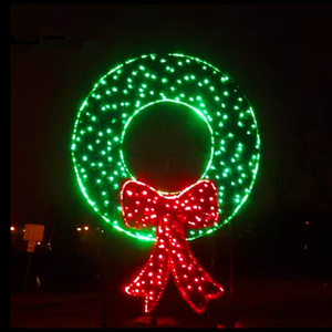 New year Christmas waterproof outdoor <b>led</b> wreath garland motif <b>light</b> with <b>red</b> ribbon for holiday - Product Image 1