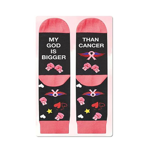 Calcetines de fe y lucha para mujer con corazón negro y Rosa/estampados de boxeo inspiradores lucha contra el cáncer suela temática longitud de la tripulación Logo Cuff - Product Image 3
