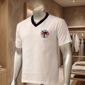 เสื้อยืดคอวีทรงหลวมสำหรับผู้ชาย พิมพ์โลโก้ได้ คอเสื้อตัดกัน ผ้าฝ้าย 100% ชุดฝึกซ้อมเทควันโด ชุดลำลอง ชุดกีฬา ชุดทีม - Product Image 3