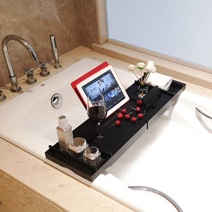 Bamboo Telescopic Bathtub Tray Holder Rectangle Non Slip With <b>Tablet</b> Phone <b>Stand</b> Bathroom Storage Retractable Movable No - Product Image 2