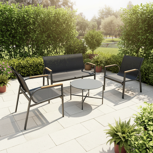Juego de Muebles de Patio Modernos de Hierro de 4 Piezas <span class=keywords><strong>Jarden</strong></span> JD2164, Sofá de Exterior para Conversación, Tela de Malla Textilene Resistente a los Rayos UV para Jardín - Product Image 1
