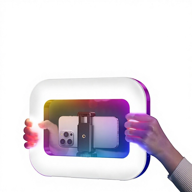 Handheld RGB LED Ring Video Light for Outdoor Vlogging with Stabilizer Bracket and Tripod for Smartphone and Camera Use Light