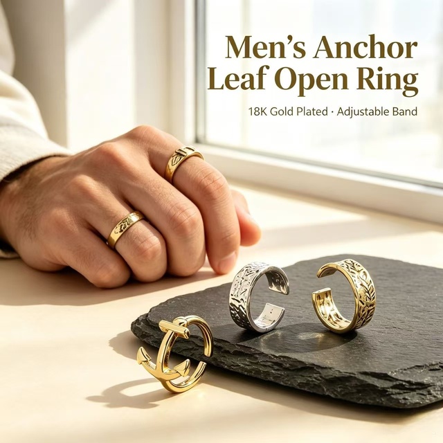 Hot Vintage Nautical Copper Stacking Anchor Shape Retro Beach Vacation Wide Band Ring Men Classic Sailor Style Fashion Jewelry