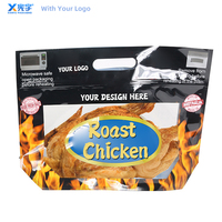 Sachet Doypack en plastique laminé anti-buée avec fermeture éclair et poignée, pour poulet rôti chaud, compatible micro-ondes, avec logo personnalisé, pour produits carnés