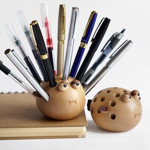Portalápices de madera con forma de pez globo, organizador de escritorio redondo con forma de animal, para almacenamiento en el hogar u oficina, regalo - Product Image 4