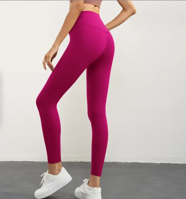 Toptan yüksek kalite özel Logo spor spor salonu taytları hiçbir ön çizgi dikişsiz yumuşak yüksek bel Yoga pantolon tayt kadınlar