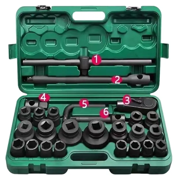 3/4 robuste 26 pièces ensemble d'outils à douille pistolet à course clé à douille hexagonale/12 côtés grand modèle pneumatique