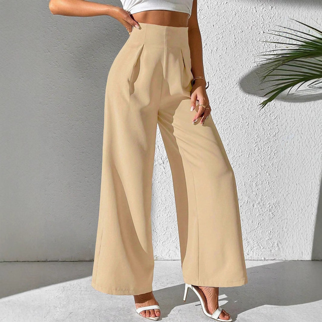 Women's Elegant Solid-Color High-Waisted Drapey Wide-Leg Formal Trousers