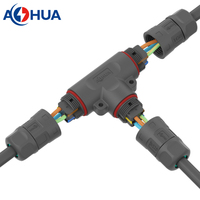 Connecteur rapide étanche IP68 de type T à 3 voies, 3 broches, à montage rapide, PA66 AOHUA, 1,5/2,5 mm, pour extérieur, répartiteur de courant