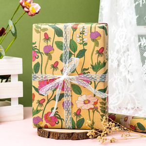 Kraft Floral Wrapping Paper Roll 17 Inch X 16.5 Feet Wildflower Pattern Gift <b>Wrap</b> for Wedding and Party - Product Image 3