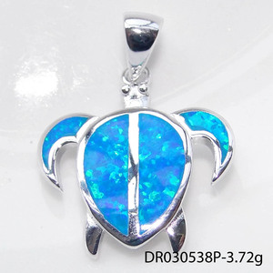 Stingray Shape 925 Sterling Silver Blue <strong>Opal</strong> Stingray Pendant <strong>Necklace</strong> - Product Image 2