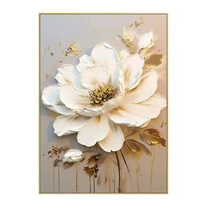Flor <span class=keywords><strong>de</strong></span> oro hecha a mano pintura <span class=keywords><strong>al</strong></span> <span class=keywords><strong>óleo</strong></span> textura 3D lujo Floral 'Maglonia flor' arte <span class=keywords><strong>de</strong></span> la pared diseño abstracto para la decoración <span class=keywords><strong>de</strong></span> la habitación - Product Image 3