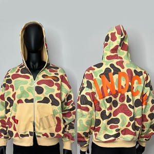Custom High Quality Camo Print Double <b>Zip</b> Drop Shoulder Digital Print Boxy Hoodie For Men - Product Image 3
