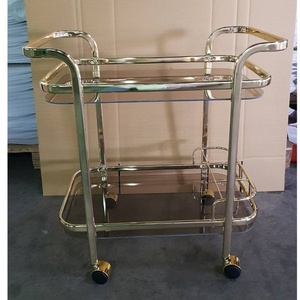 Chariot à thé moderne en métal avec roulettes, chariot de service en verre et chariot de service hôtelier pour salon et restaurant - Product Image 5
