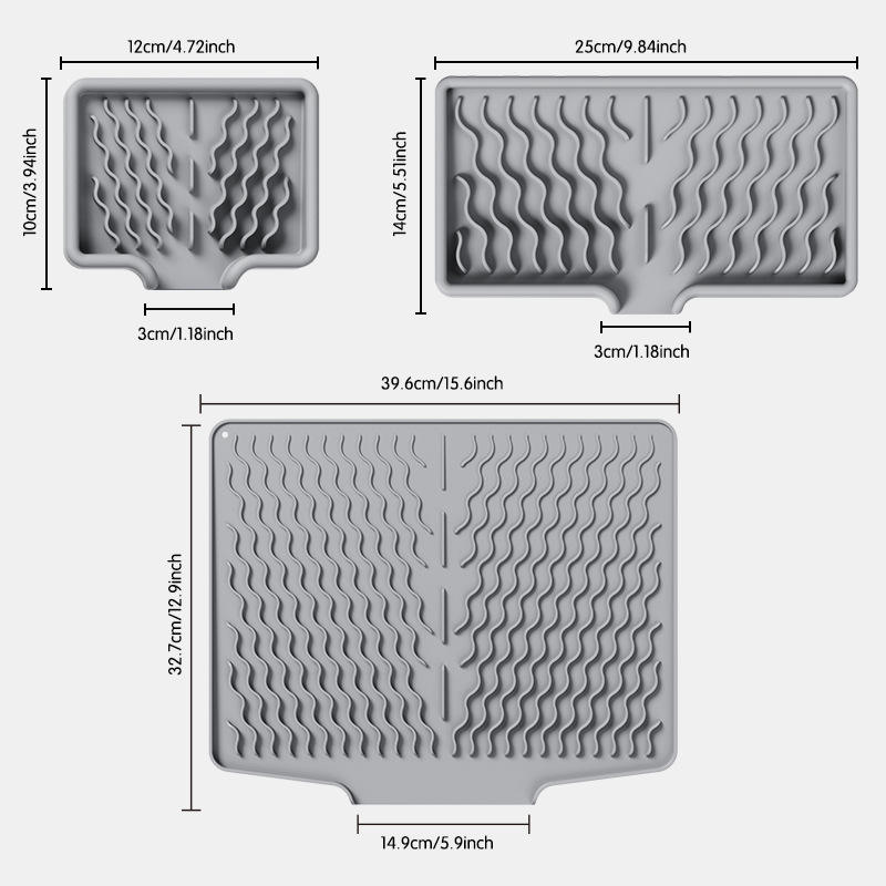 Light Gray Large Water Draining Pad + Funnel Soap Dish (Large +