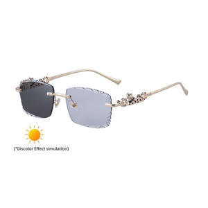 Gafas de sol fotocromáticas sin montura de aleación de zinc para hombre con diamantes de imitación, protección UV400, lentes negras que cambian de color - Product Image 3
