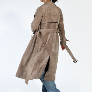 Wholesale Stylish Soft Belted Luxury Long Windbreaker Genuine Suede Sheepskin Trench <strong>Coat</strong> Women Over <strong>Knee</strong> <strong>Length</strong> Leather <strong>Coat</strong> - Product Image 6