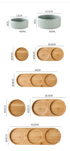 Produsen Grosir Putih Hijau Khaki Butir Vertikal Keramik Mangkuk Kucing Anjing dengan Bingkai Kayu - Product Image 4