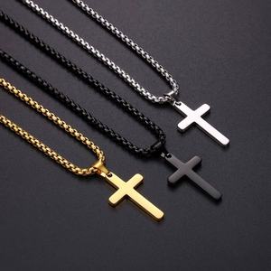 Collier pendentif croix minimaliste en acier inoxydable original, étanche et anti-ternissement, plaqué or 14k 18k pour femmes et hommes - Product Image 1