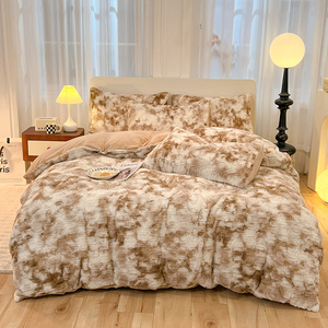 Rắn Faux Thỏ Nhung Sữa Nhung 4Pcs Thiết Lập Màu Sọc ca rô <span class=keywords><strong>Comforter</strong></span> Bìa Gối Chăn Bìa Tấm Bộ Đồ Giường Thiết Lập Cho Mùa Đông - Product Image 2