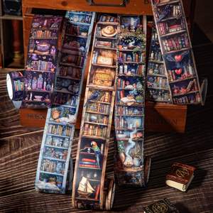 Libreria incantata serie lettura manuale paesaggio decorazione 1 rotolo anello adesivo adesivo da parete per animali domestici - Product Image 3