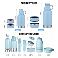 Bouteille de voyage pour animaux de compagnie 3-en-1 en acier inoxydable de 32 oz, bouteille d'eau isolée sous vide pour chien et chat avec boîte à nourriture