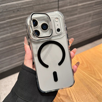 Coque de téléphone rigide en acrylique transparent avec protection d'objectif et support magnétique pour iPhone 18 17 16 15 14 13 Pro Max, avec support métallique, couleur orange