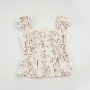 Camiseta de Verano para Mujer, Estilo Romántico y Floral, Ecológica, con Cuello Redondo y Botones, Manga Regular - Product Image 6