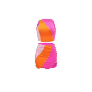 <span class=keywords><strong>Top</strong></span> Corto Senza Maniche con Spacco e Pantaloncini a Vita Alta, Set Due Pezzi con Gonna per Donna - Product Image 6