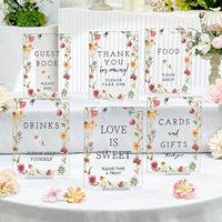 Ensemble de panneaux de table de mariage personnalisés en acrylique imprimés de fleurs sauvages, avec supports, pour livre d'or, cartes de repas, boissons, cadeaux et décoration de réception