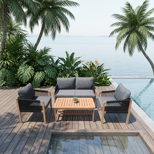 Ensemble de canapés contemporains en bois d'acacia (4 pièces) pliables, écologiques, pour extérieur, jardin, villa, hôtel, avec structure en bois de teck, vente en gros - Product Image 1