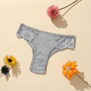 Braguitas de Algodón Acanalado para Niñas, Color Sólido, Cintura Baja, Encaje, Ropa Interior Transpirable - Product Image 4