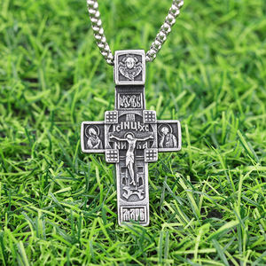 Venta al por mayor de alta calidad Jesucristo de acero inoxidable cuadrado Cruz griega colgante hombres colgante collar - Product Image 4