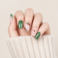 Ongles press-on verts pailletés, forme carrée moyenne, souples, en ABS, faits à la main, 32 pièces, faux ongles pour filles