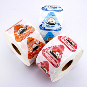Étiquettes autocollantes triangulaires pour onigiri, résistantes à l'eau, de qualité alimentaire, pour emballages de sushis à emporter, boîtes et sacs - Product Image 1