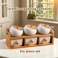 Ensemble d'organisation de cuisine 6 pièces avec couvercles et cuillères et un ensemble de pots à épices à double couche avec support en bois