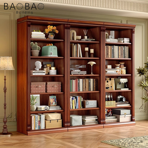 Combo de librerí<span class=keywords><strong>a</strong></span> de caoba maciza Retro americana para sala de estar, puerta de vidrio y almacenamiento de cajones integrados - Product Image 1