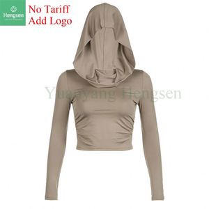 Llogo Otoño Camiseta con capucha Retro Slim Fit Top con capucha Camiseta de manga larga con capucha de Duna para mujer - Product Image 4