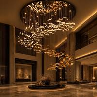 Lustre en verre fait main au design moderne et personnalisable en forme de feuille, idéal pour centre commercial, grand salon ou salle de banquet, installation au plafond