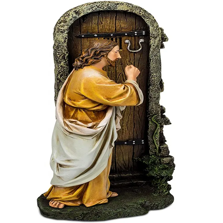 यीशु दस्तक पर दरवाजा राल मूर्ति राल मसीह सजावट प्रतिमा 10 इंच मूर्ति