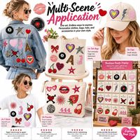Lot de patchs brodés thermocollants ou à coudre, motifs audacieux Léopard, Kiss Me, 8 Ball, Cerises, Flamme, Cœur, Fraise