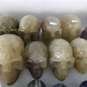 Adorno de calaveras de piedra de cristal natural, citrino, decoración navideña, calaveras