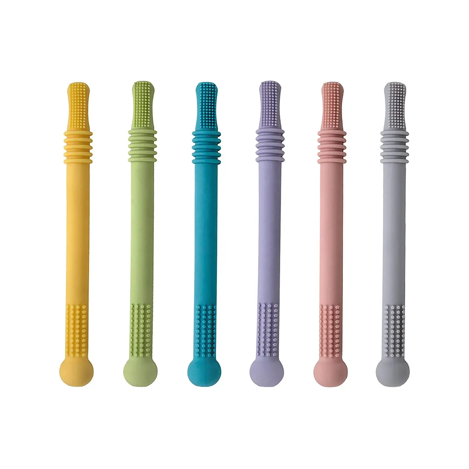 Jouets de dentition en Silicone de qualité alimentaire, Tubes à mâcher, 6 pièces, anneau de dentition sensoriel creux pour bébé et bébé