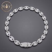 Kalung Moissanite Putih VVS GRA 12mm Hop 925 Perak Berlapis Rhodium Bebas Nikel Bebas Timbal Model Rantai Cuban Pig Nose untuk Pria