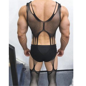 Men Sexy <b>Fishnet</b> Bodysuit Black Mesh Top Mid Rise Spandex Nylon Underwear - Product Image 3